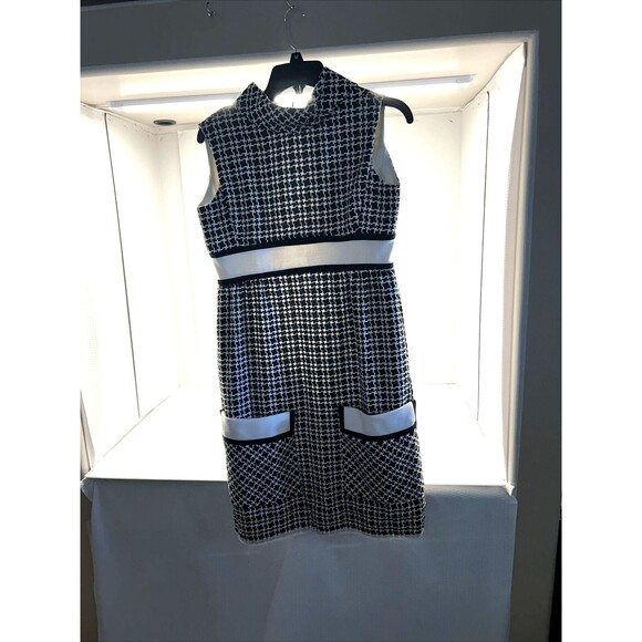 VTG Black White Mod Dress Classic 1970 Look by Pat Sandler for Raymonds S/M READ - Picture 1 of 9